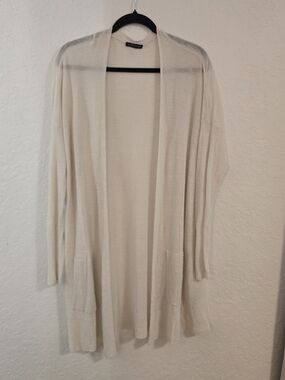 Eileen Fisher Cream Open-Front Lightweight Cardigan Organic Linen Blend Timeless